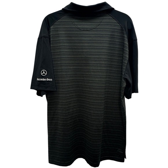 Mercedes-Benz Golf Polo Shirt Striped Logo Short Sleeve Athletic Black Size L - Picture 2 of 5